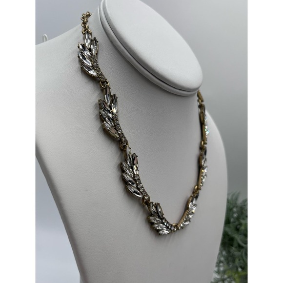 J. Crew Fan Feather Leaves Rhinestone Bling Collar Necklace‎ - Picture 8 of 14